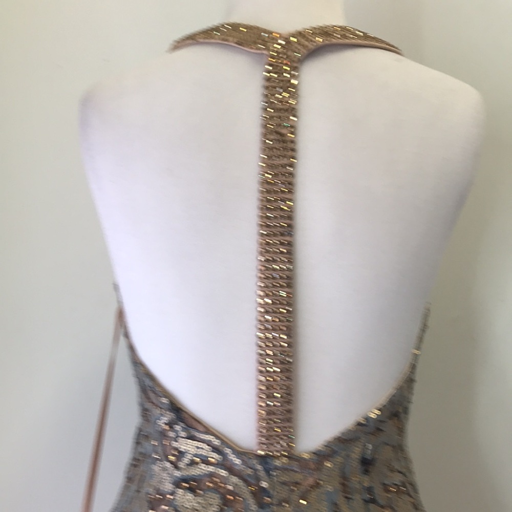 Jovani Project Runway Bronze Sequin Crystal Lace Formal Prom Gown - Picture 4 of 11